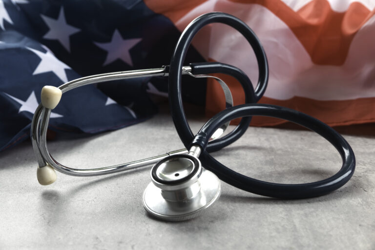 USA Flag and Stethoscope Representing Healthcare and Medical Services in the United States