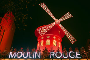 Cabaret Moulin Rouge in the Night Time in Paris, France
