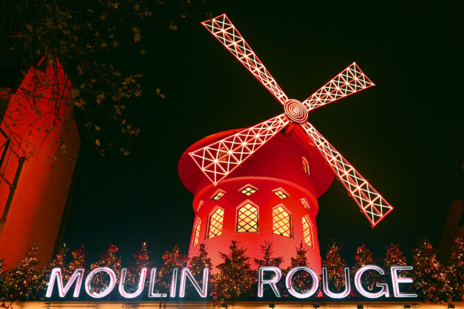 Cabaret Moulin Rouge in the Night Time in Paris, France