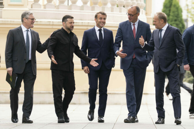 Keir Starmer, Volodymyr Zelenskyj, Emmanuel Macron, Friedrich Merz, Donald Tusk