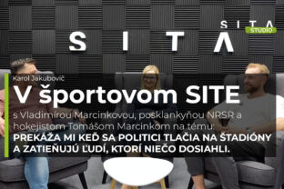 Hokejista Tomáš Marcinko a poslankyňa NRSR za stranu SaS Vladimíra Marcinková v rozhovore s Karolom Jakubovičom vo video podcaste V športovom SITE pre agentúru SITA