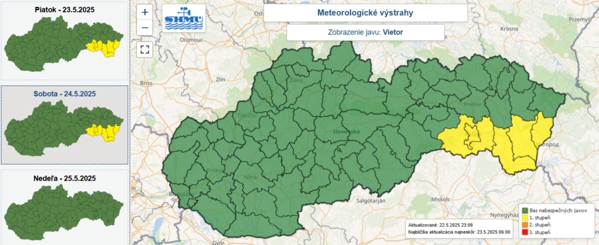 Výstraha prvého stupňa pred silným vetrom je vydaná pre päť okresov.