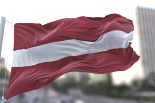 Latvia National flag waving in the wind.