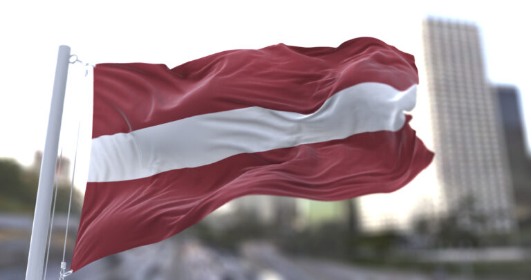 Latvia National flag waving in the wind.