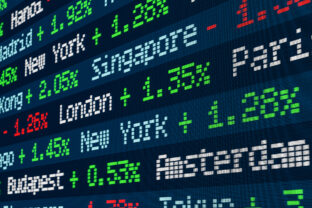 Stock ticker with index changes of the global markets.