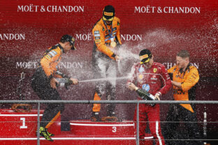 Oscar Piastri, Lando Norris a Charles Leclerc