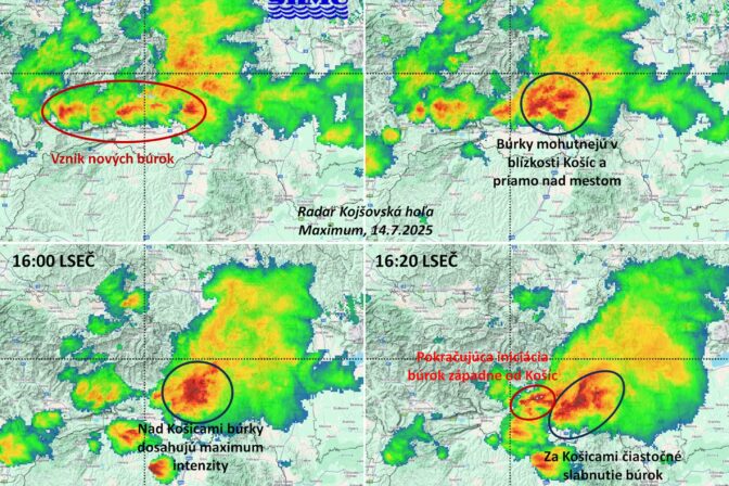 Búrky na Slovensku v pondelok 14. júla 2025.