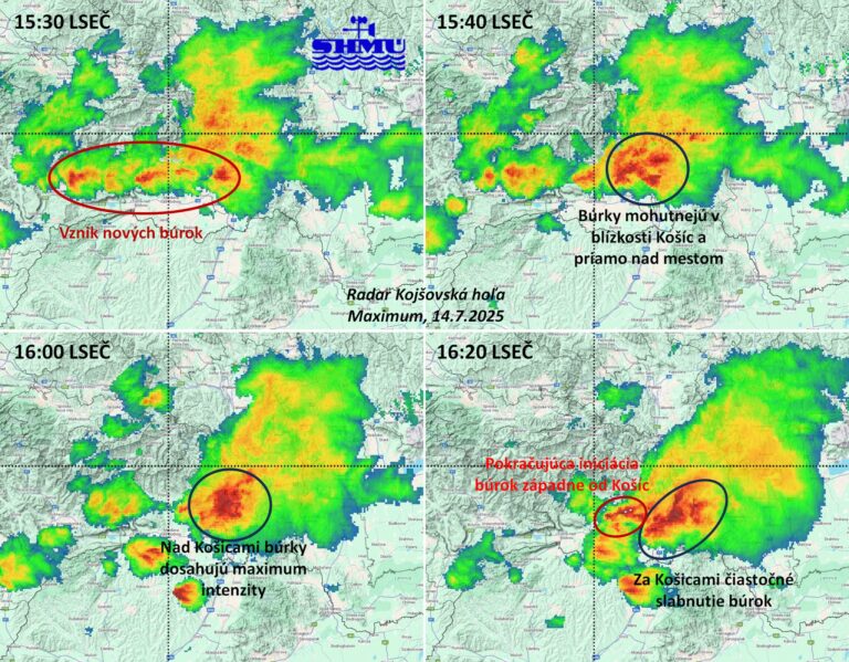 Búrky na Slovensku v pondelok 14. júla 2025.
