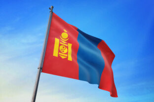 Mongolia flag waving in the blue sky