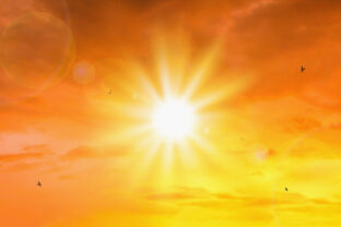 Heat wave of extreme sun and sky background. Hot weather with global warming concept. Temperature of Summer season.