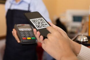 QR kód, platba, mobil, telefón. obchod