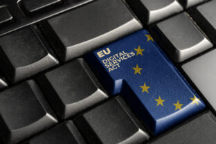 Digital services act (DSA) concept: enter key with europe flag and the text Digital Services Act
