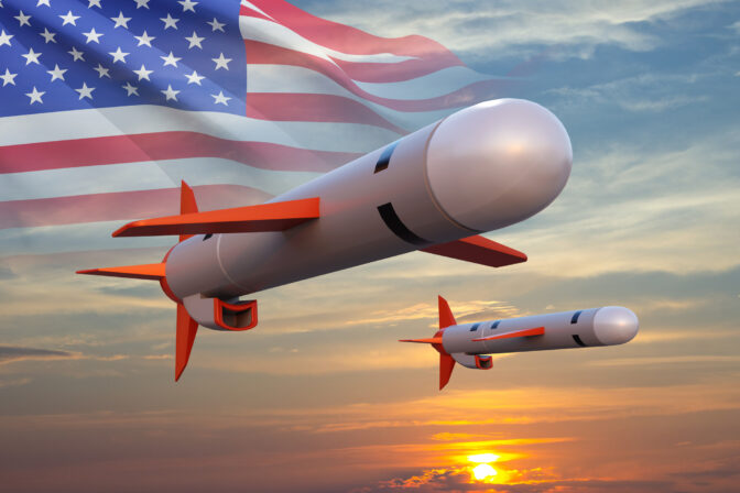 Tomahawk cruise missiles with USA flag