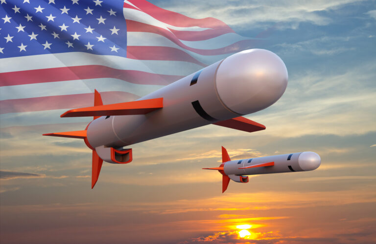 Tomahawk cruise missiles with USA flag