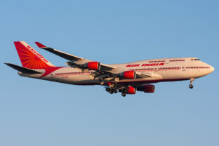 Air India Boeing 747 400 with registration VT ESM on final for Frankfurt Airport