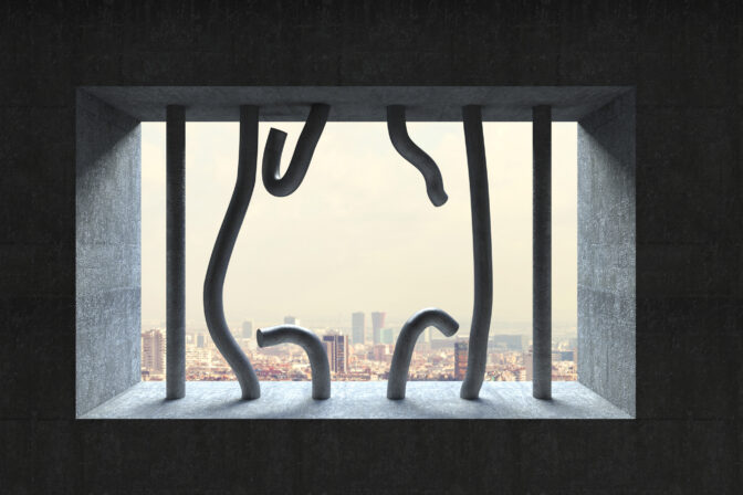 Jail bar and urban  background