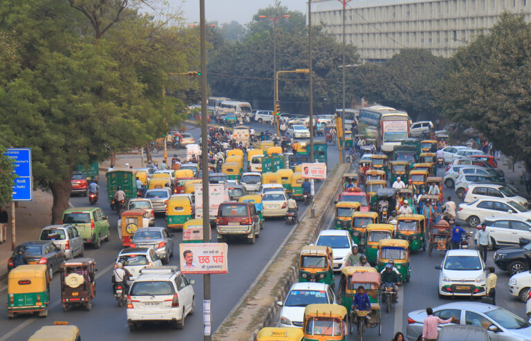 Heavy traffic jam New Delhi India