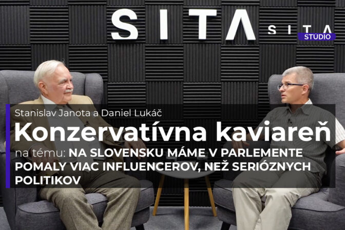 Stanislav Janota a Daniel Lukáč v rozhovore počas natáčania ôsmeho dielu video podcastu Konzervatívna kaviareň.