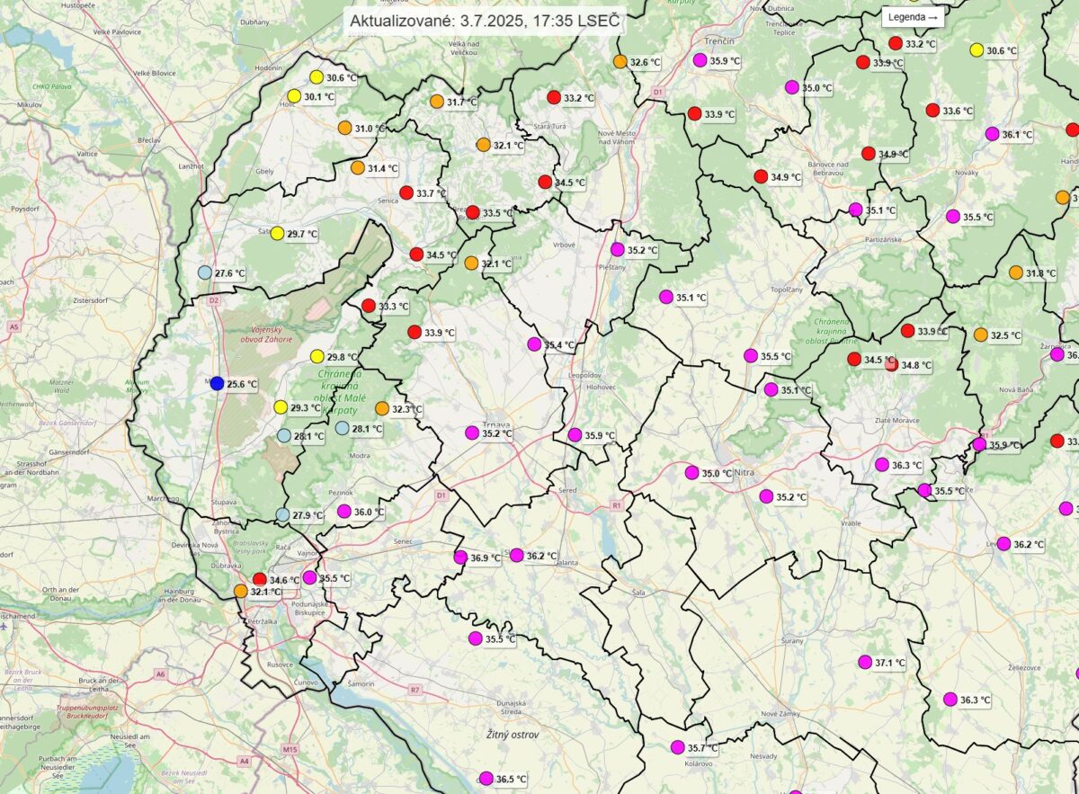 Ochladenie na krajnom západe vo štvrtok 3. júla 2025 podvečer.