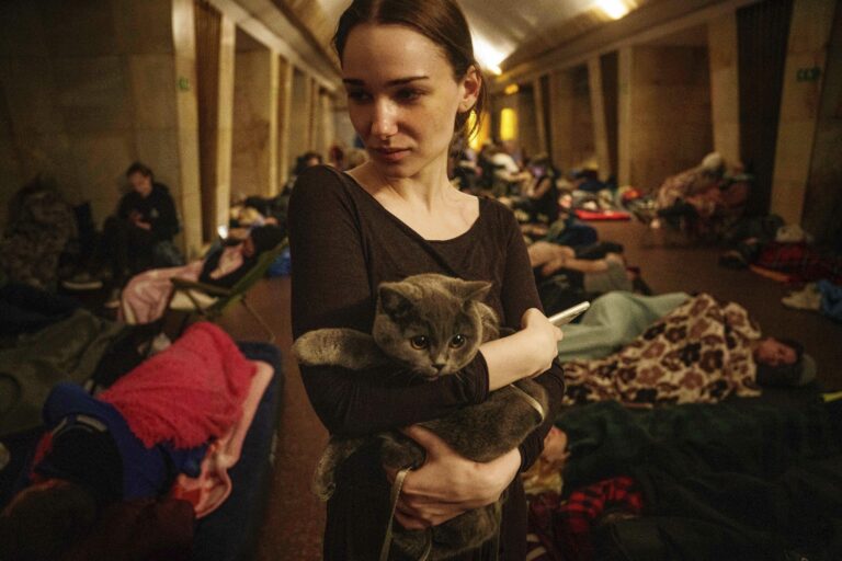 žena mačka ľudia metro vojna