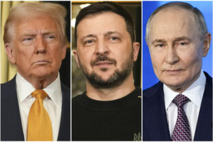 Donald Trump, Volodymyr Zelenskyj a Vladiimr Putin.