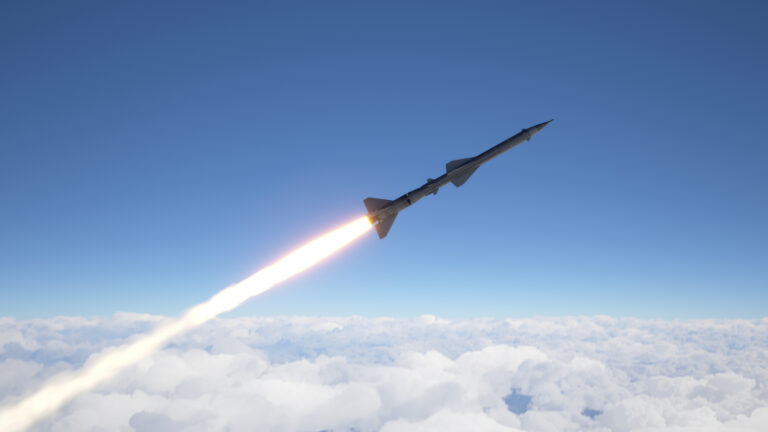 Cruise missile fly above the clouds