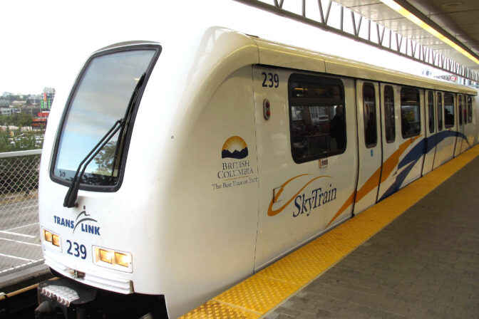 Train on the "Skytrain" driverless public transport system in Vancouver