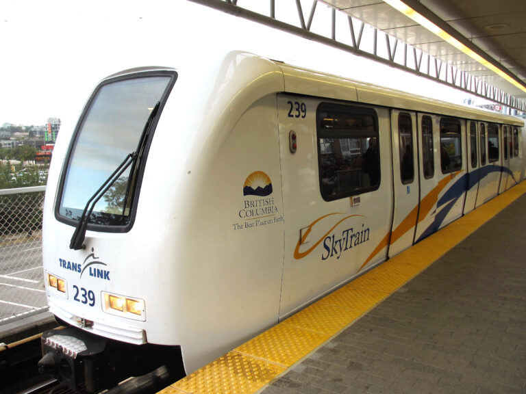 Train on the "Skytrain" driverless public transport system in Vancouver