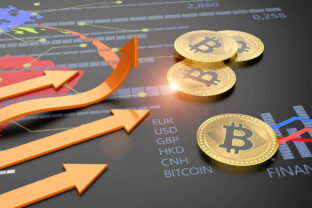 Decentralized cryptocurrency Bitcoin growing up financial banking and crypto currency market exchange 3D background