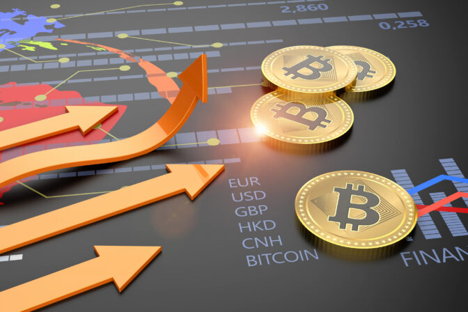 Decentralized cryptocurrency Bitcoin growing up financial banking and crypto currency market exchange 3D background