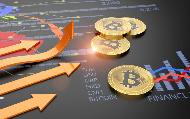 Decentralized cryptocurrency Bitcoin growing up financial banking and crypto currency market exchange 3D background