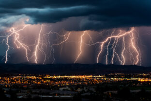 Curtain of Lightning Over City