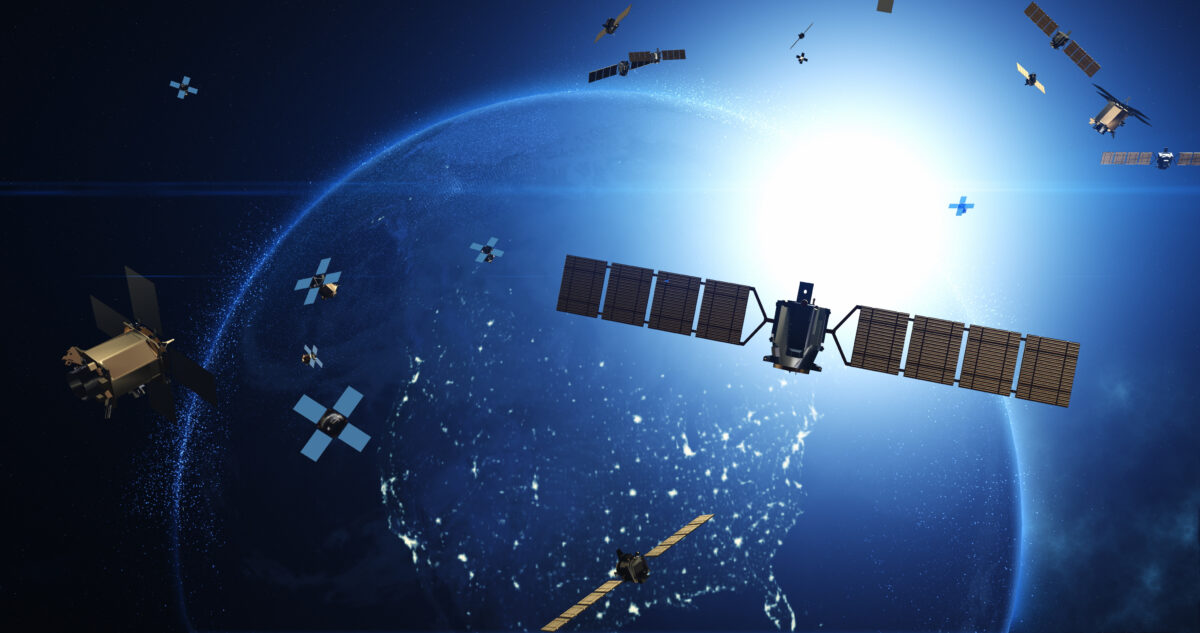 Advancing Telecommunication and High Speed Internet. Satellites Around Earth