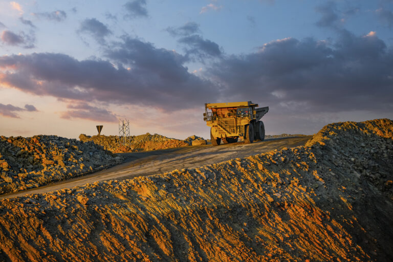 Sunset Glow on a Haul Truck at a Mining Site