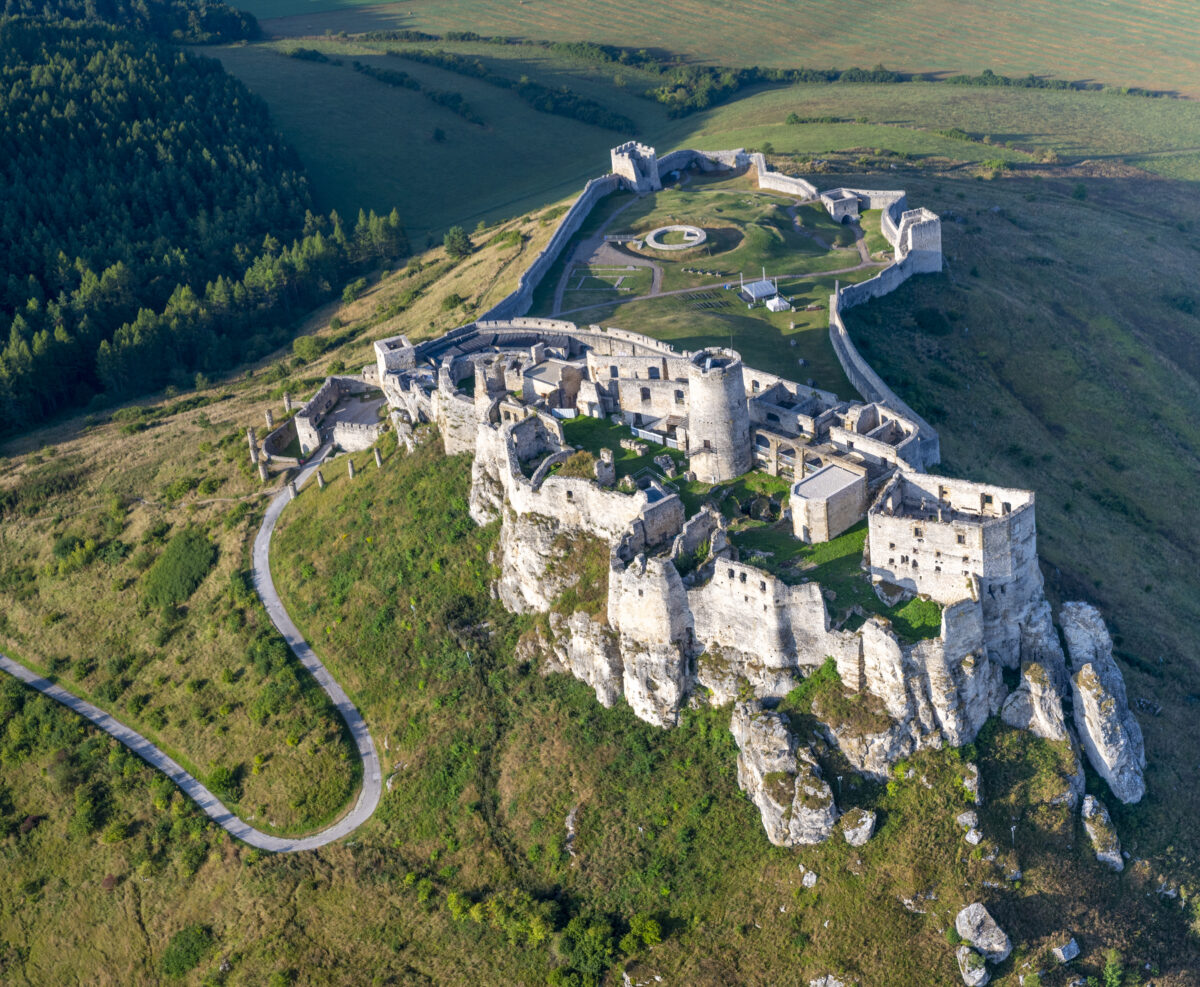 Aerial view of The ruins of Spis Castle. Unesco World Heritage Site. Spisske Podhradie. Slovakia.