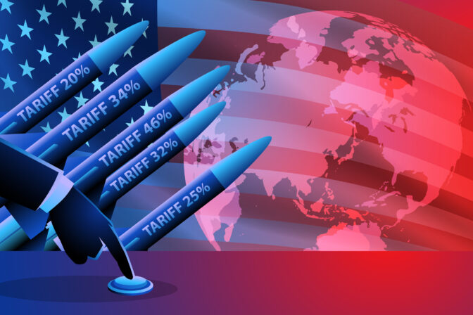 Blue Red Geopolitical Tensions Missiles Tariffs War
