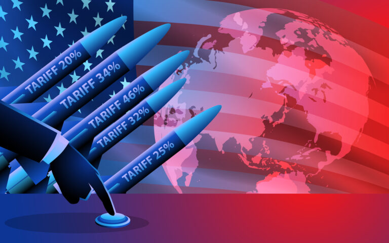 Blue Red Geopolitical Tensions Missiles Tariffs War