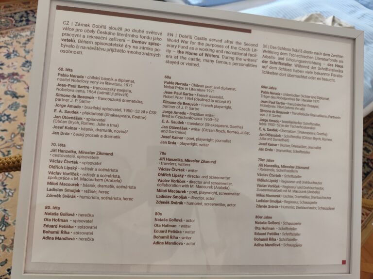 Zámok Dobříš ako domov spisovateľov.