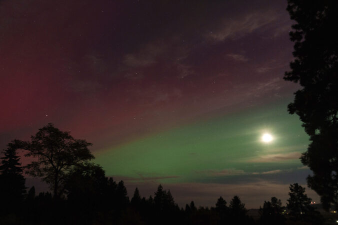 stromy hory krajina aurora borealis polárna žiara