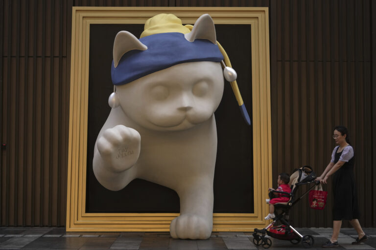 žena dieťa kočík mačka