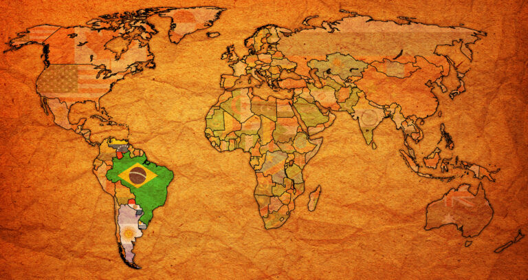 Southern Common Market on world map with national borders flag and territory on old vintage world map