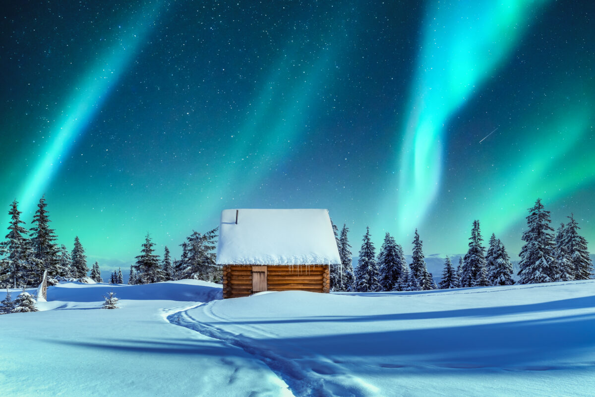 Fantastic landscape with northen light