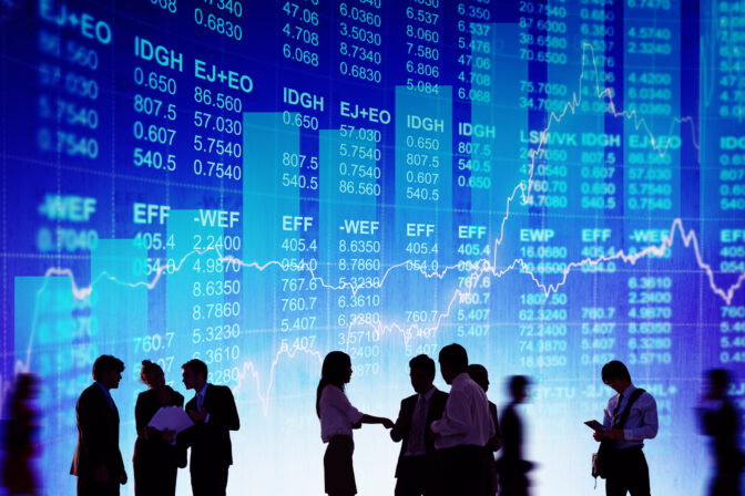 Silhouette Business People Discussion Stock Market Concept
