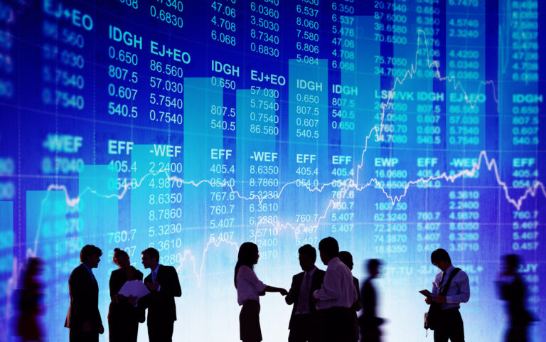 Silhouette Business People Discussion Stock Market Concept