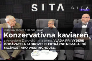Andrej Žiarovský v rozhovore so Stanislavom Janotom a Danielom Lukáčom v Štúdiu SITA počas natáčania video podcastu Konzervatívna kaviareň