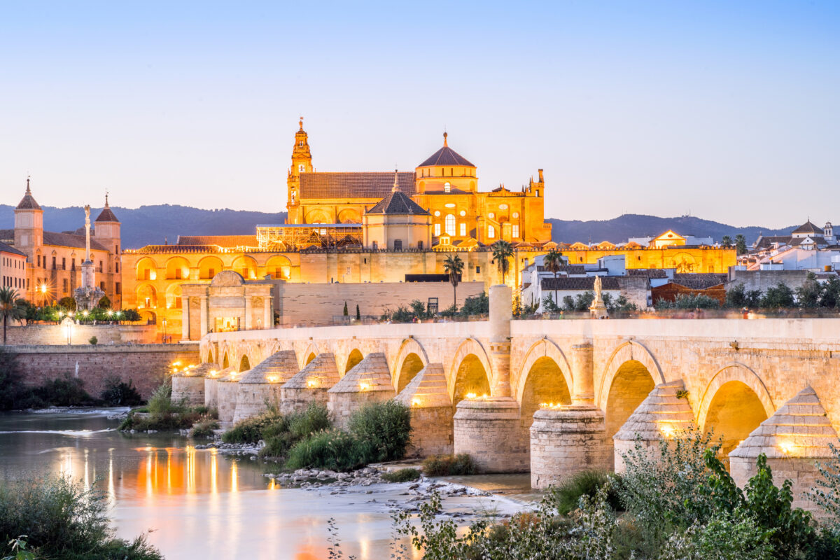 Roman bridge and cathedral - mosque by the river in Cordoba, Andalusia, Spain