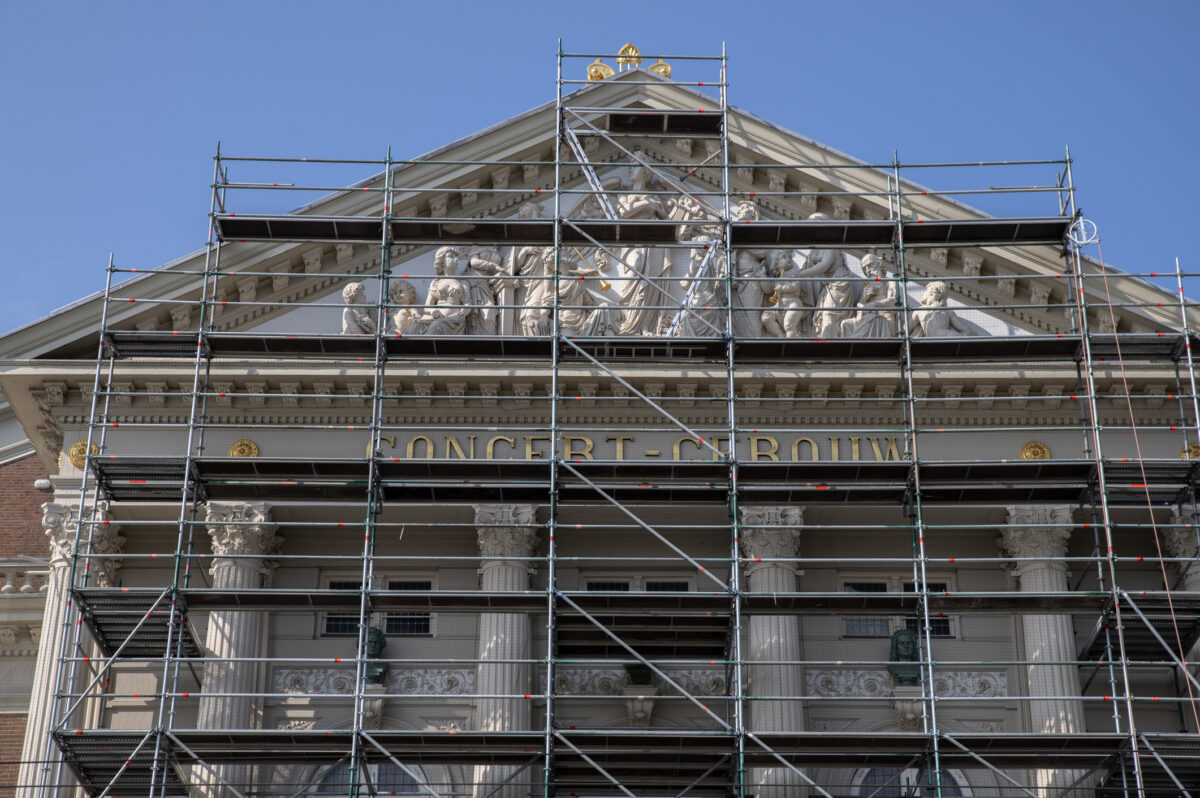 Close Up Scaffolds At The Concertgebouw Building At Amsterdam The Netherlands