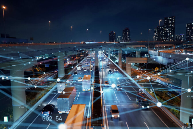 Transportation and technology concept. ITS (Intelligent Transport Systems). Mobility as a service.Telecommunication. IoT (Internet of Things). ICT (Information communication Technology).