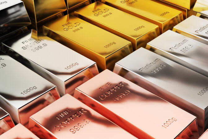 Gold bars,silver,copper,platinum,1000 grams pure metal,business investment and wealth concept.wealth of commodity ,3d rendering