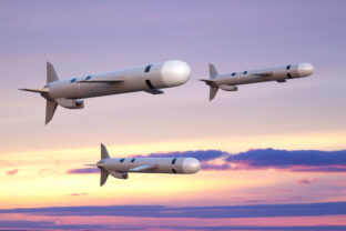 Tomahawk cruise missiles against the sunset sky